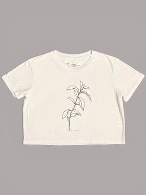 Tentree Treeblend Cropped Tee Leaf Graphic Organic Cotton White Large